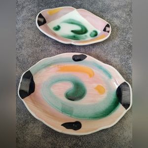 Handmade Signed Lisa Marshall Aztec pottery plates/platter